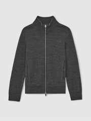 Reiss | 3-9 yrs Merino Wool-Blend Zip-Through Cardigan in Derby Grey Melange