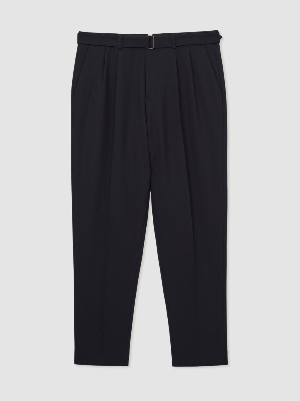 Reiss | Wool-Blend Belted Pleated Trousers Regular-Fit in Navy