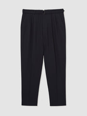 Reiss | Wool-Blend Belted Pleated Trousers Regular-Fit in Navy