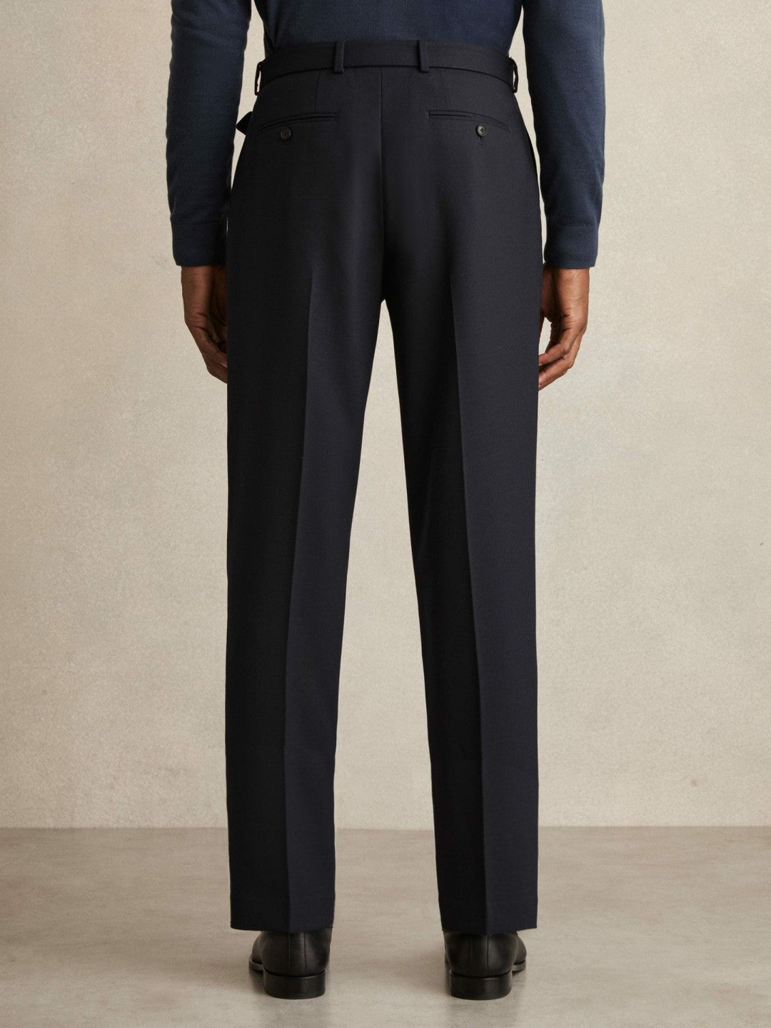Reiss | Wool-Blend Belted Pleated Trousers Regular-Fit in Navy