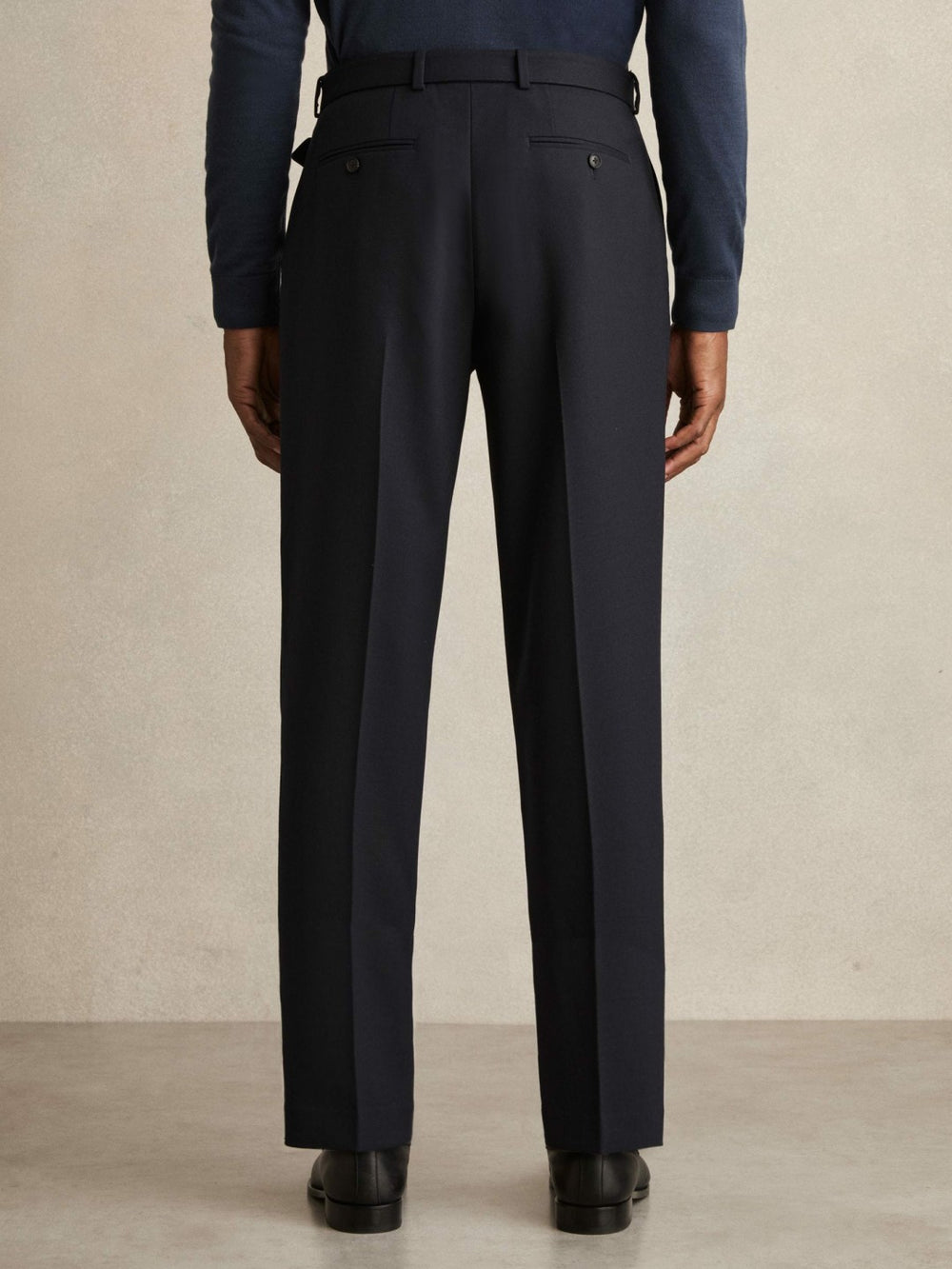 Reiss | Wool-Blend Belted Pleated Trousers Regular-Fit in Navy