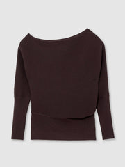 Reiss | Asymmetric Draped Knitted Jumper in Plum