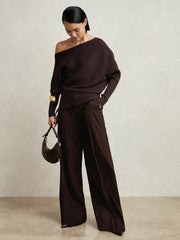Reiss | Asymmetric Draped Knitted Jumper in Plum