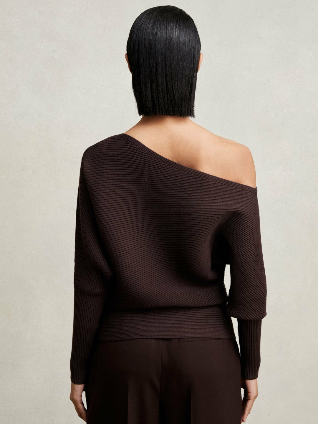 Reiss | Asymmetric Draped Knitted Jumper in Plum