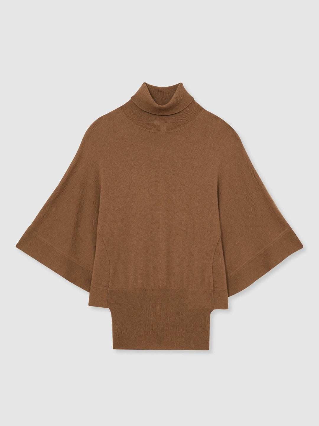 Reiss | Merino Wool Batwing Roll-Neck Jumper in Tan