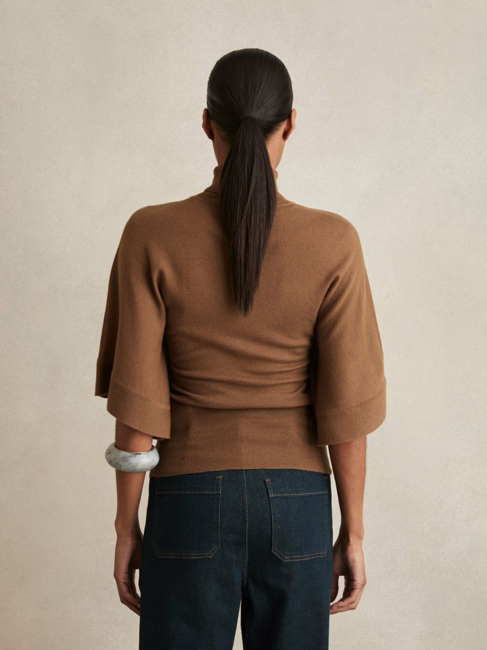 Reiss | Merino Wool Batwing Roll-Neck Jumper in Tan