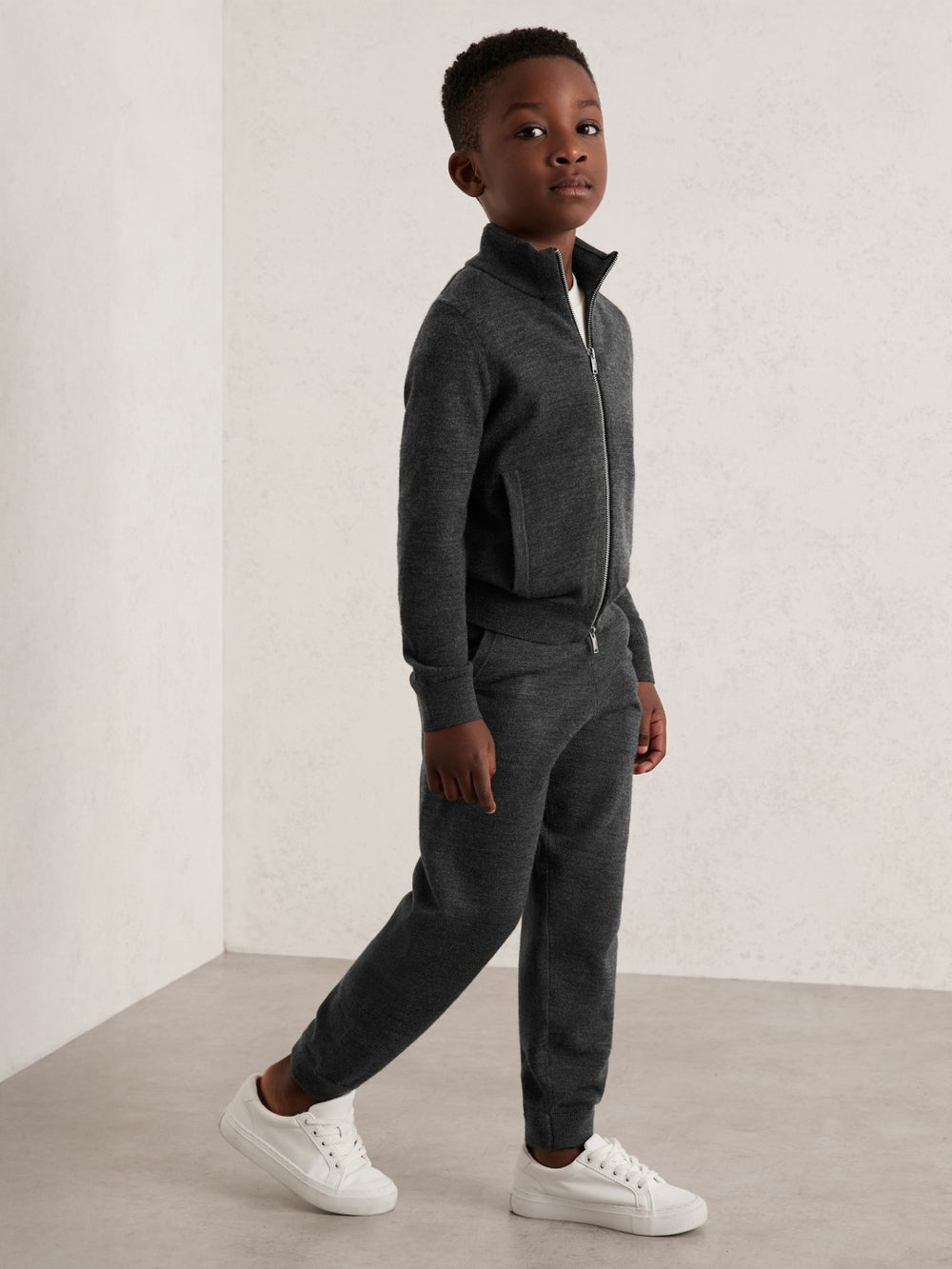 Reiss | 9-13 yrs Merino Wool Cuffed Joggers in Derby Grey Melange