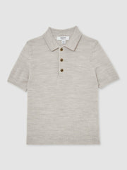 Reiss | 3-9 yrs Merino Wool Short Sleeve Polo Shirt in Wicker Melange