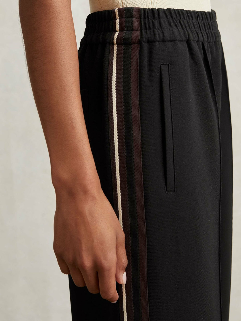 Reiss | Side-Stripe Wide-Leg Trousers in Black