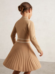 Reiss | 13-14 yrs Button-Detail Stripe Knitted Dress in Camel