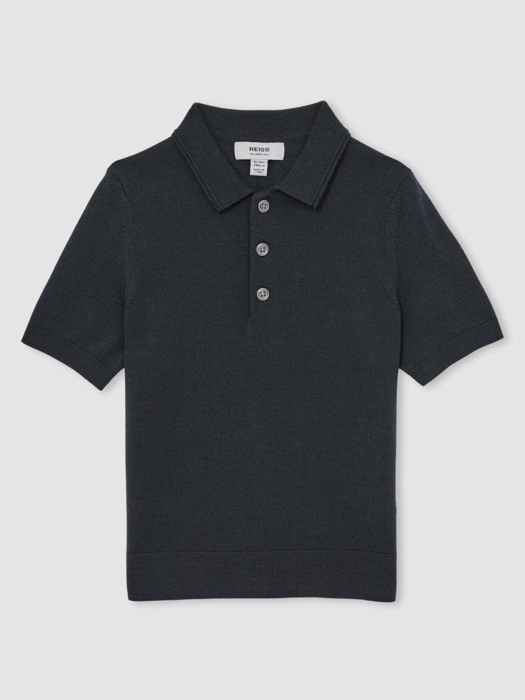Reiss | 3-9 yrs Merino Wool Short Sleeve Polo Shirt in Midnight Navy