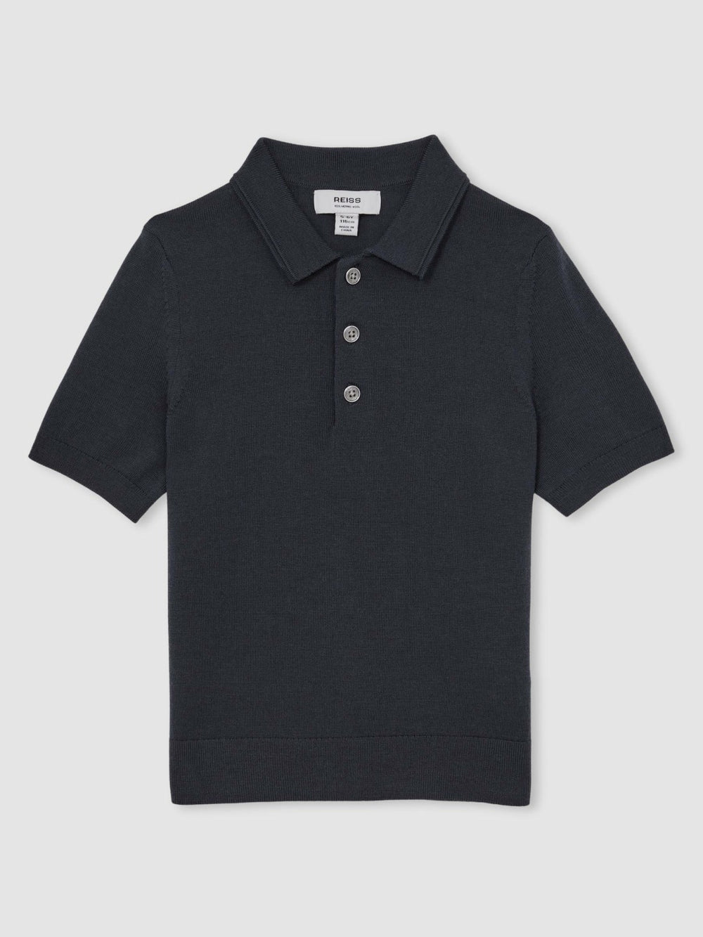 Reiss | 3-9 yrs Merino Wool Short Sleeve Polo Shirt in Midnight Navy