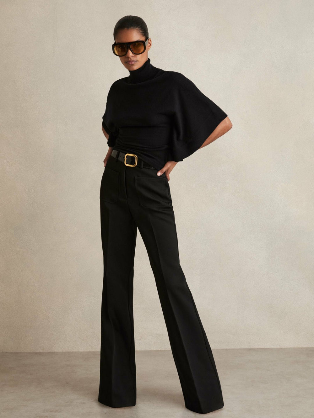 Reiss | Merino Wool Batwing Roll-Neck Jumper in Black