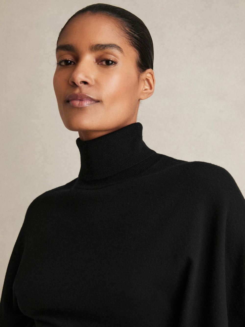 Reiss | Merino Wool Batwing Roll-Neck Jumper in Black
