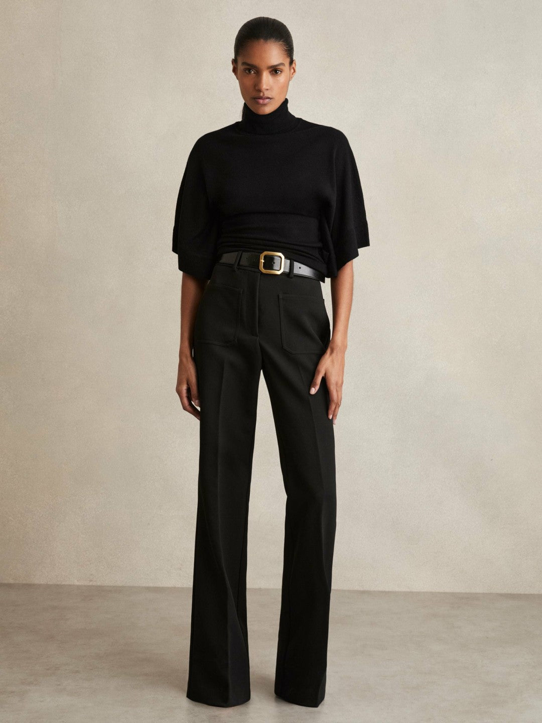 Reiss | Merino Wool Batwing Roll-Neck Jumper in Black