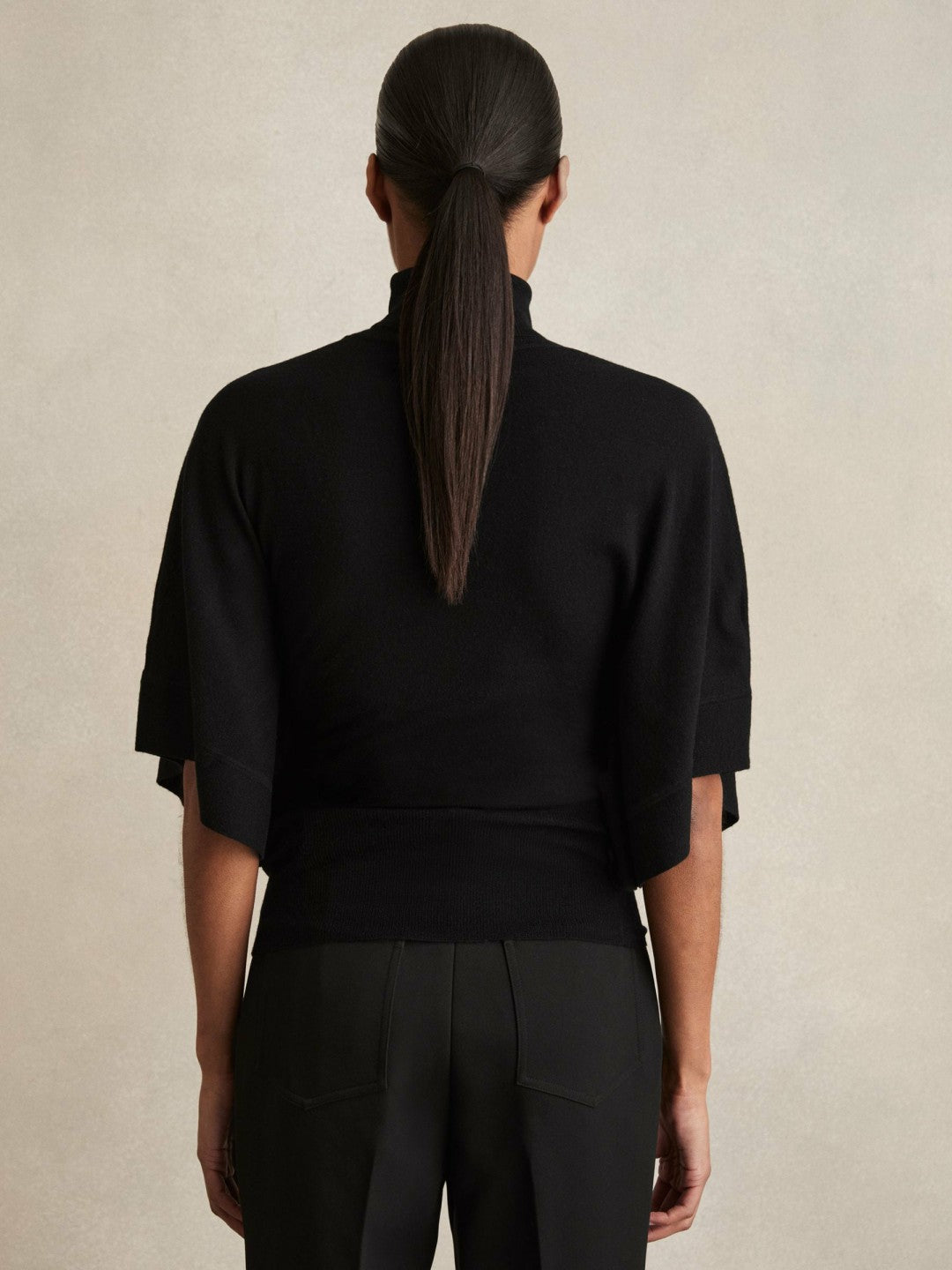 Reiss | Merino Wool Batwing Roll-Neck Jumper in Black