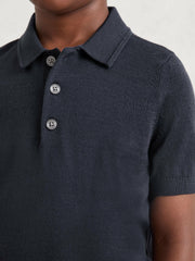 Reiss | 9-13 yrs Merino Wool Short Sleeve Polo Shirt in Midnight Navy