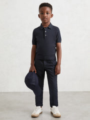Reiss | 9-13 yrs Merino Wool Short Sleeve Polo Shirt in Midnight Navy