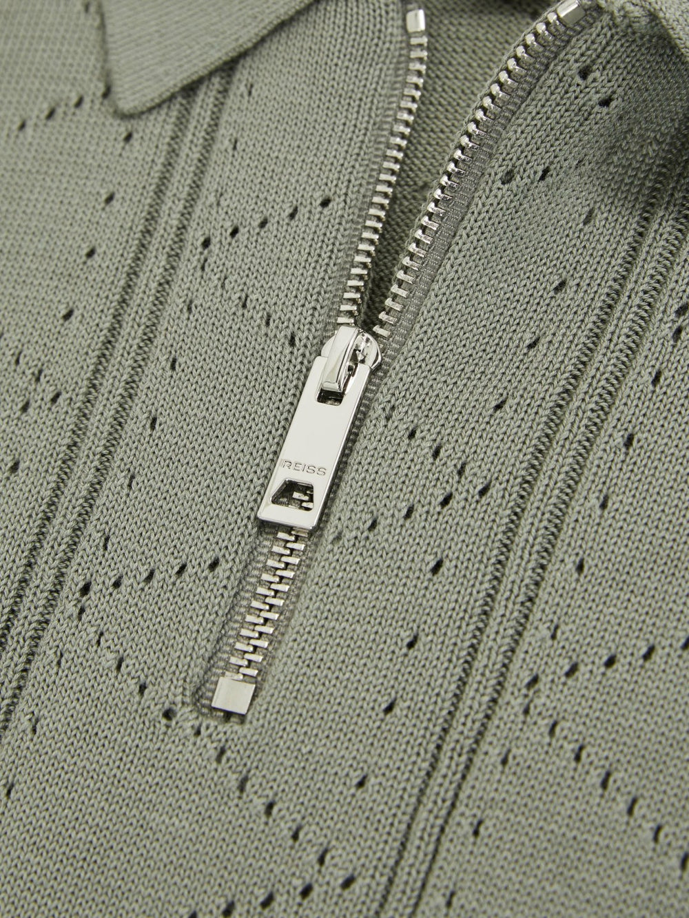 Reiss | 3-9 yrs Half-Zip Pointelle Polo Shirt in Sage
