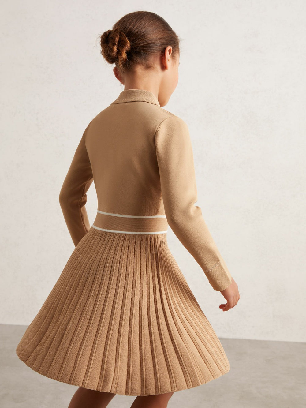 Reiss | 3-9 yrs Button-Detail Stripe Knitted Dress in Camel