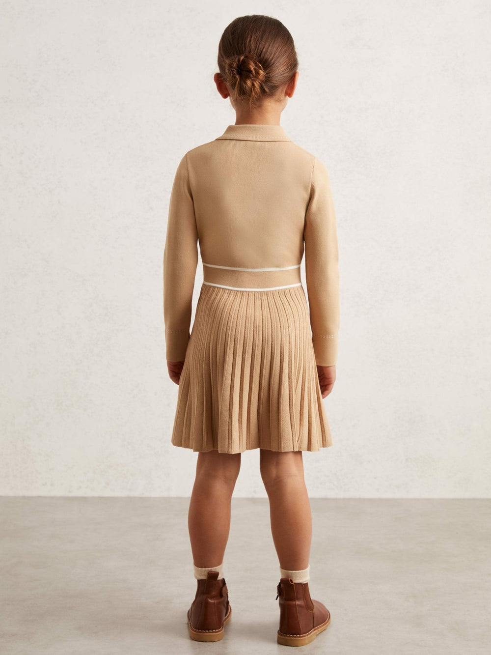 Reiss | 3-9 yrs Button-Detail Stripe Knitted Dress in Camel