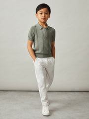 Reiss | 9-13 yrs Half-Zip Pointelle Polo Shirt in Sage