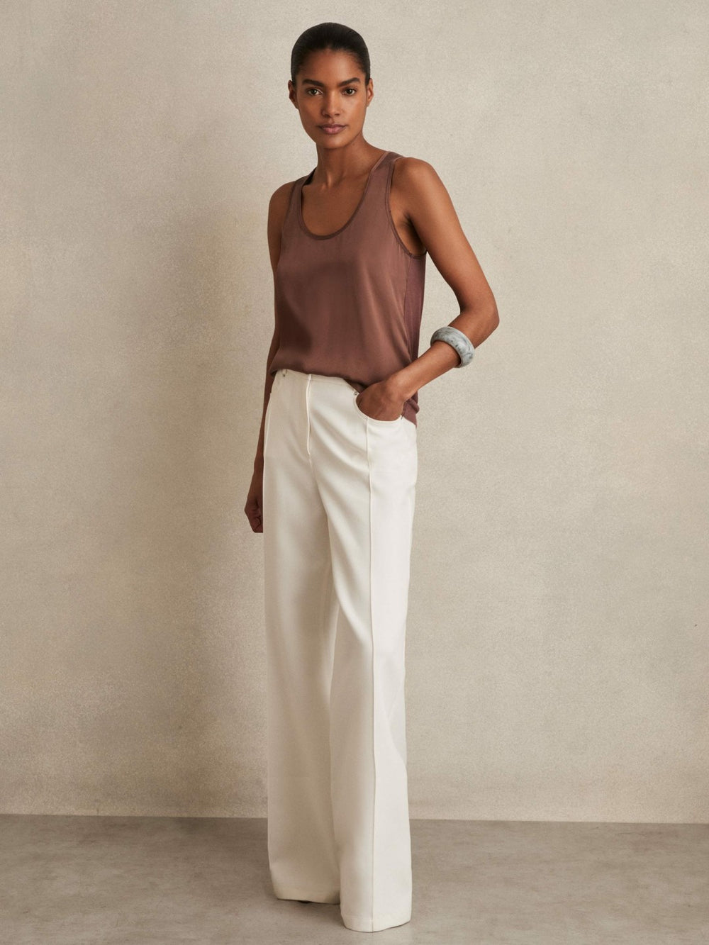 Reiss | Silk-Front Cami Top in Mocha Brown