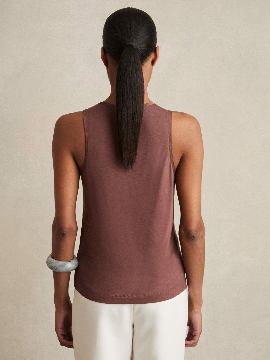 Reiss | Silk-Front Cami Top in Mocha Brown