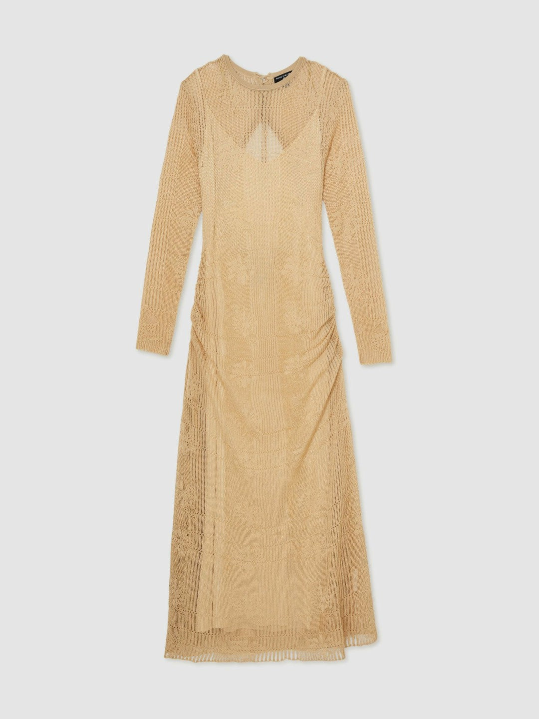 Reiss | Lace-Knit Ruched Maxi Dress in Gold