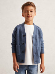 Reiss | 9-13 yrs Wool Embroidered-Logo Cardigan in Dark Airforce Blue