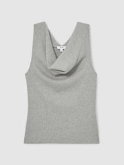 Reiss | Ribbed Cowl-Neck Vest in Grey Marl