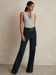 Reiss | Ribbed Cowl-Neck Vest in Grey Marl