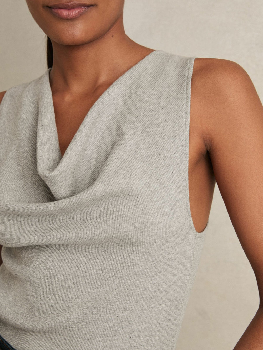 Reiss | Ribbed Cowl-Neck Vest in Grey Marl