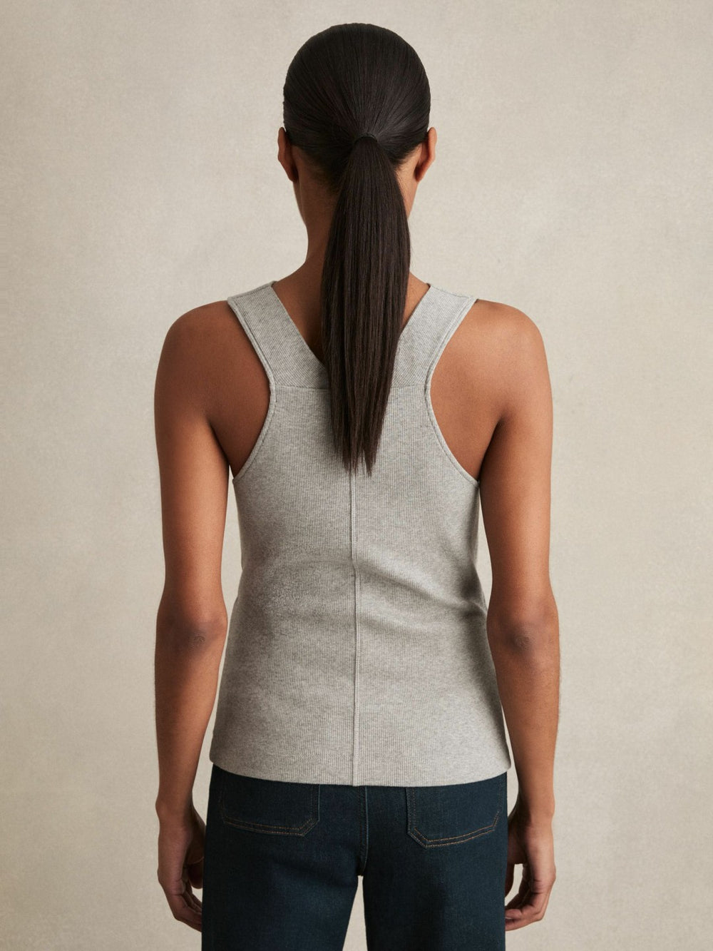 Reiss | Ribbed Cowl-Neck Vest in Grey Marl