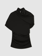 Reiss | Stretch Lyocell Draped Top in Black