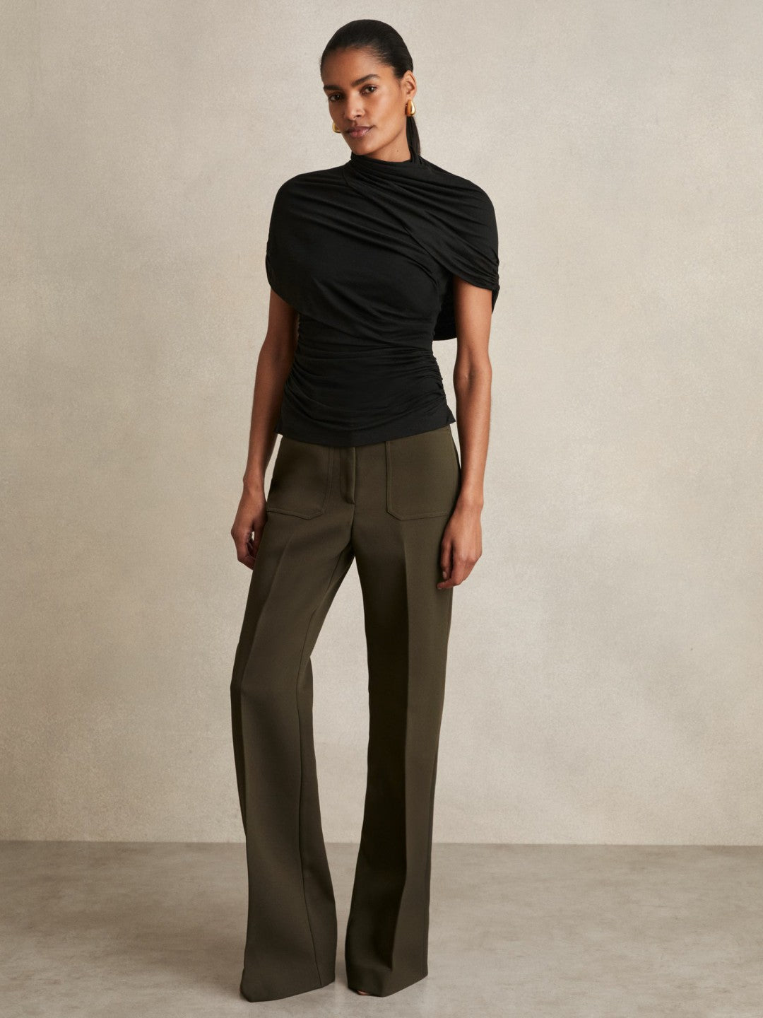 Reiss | Stretch Lyocell Draped Top in Black