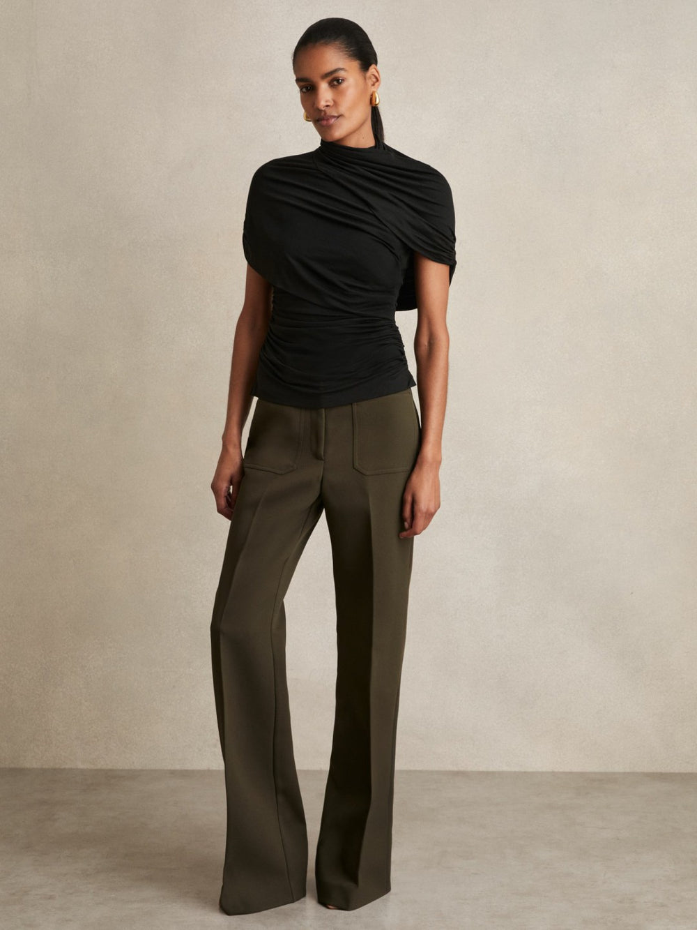 Reiss | Stretch Lyocell Draped Top in Black