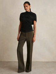 Reiss | Stretch Lyocell Draped Top in Black