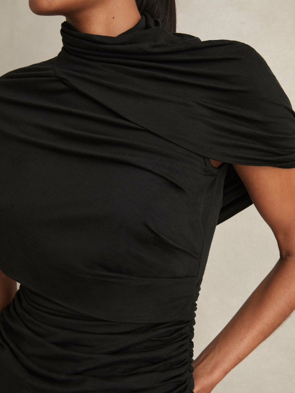 Reiss | Stretch Lyocell Draped Top in Black