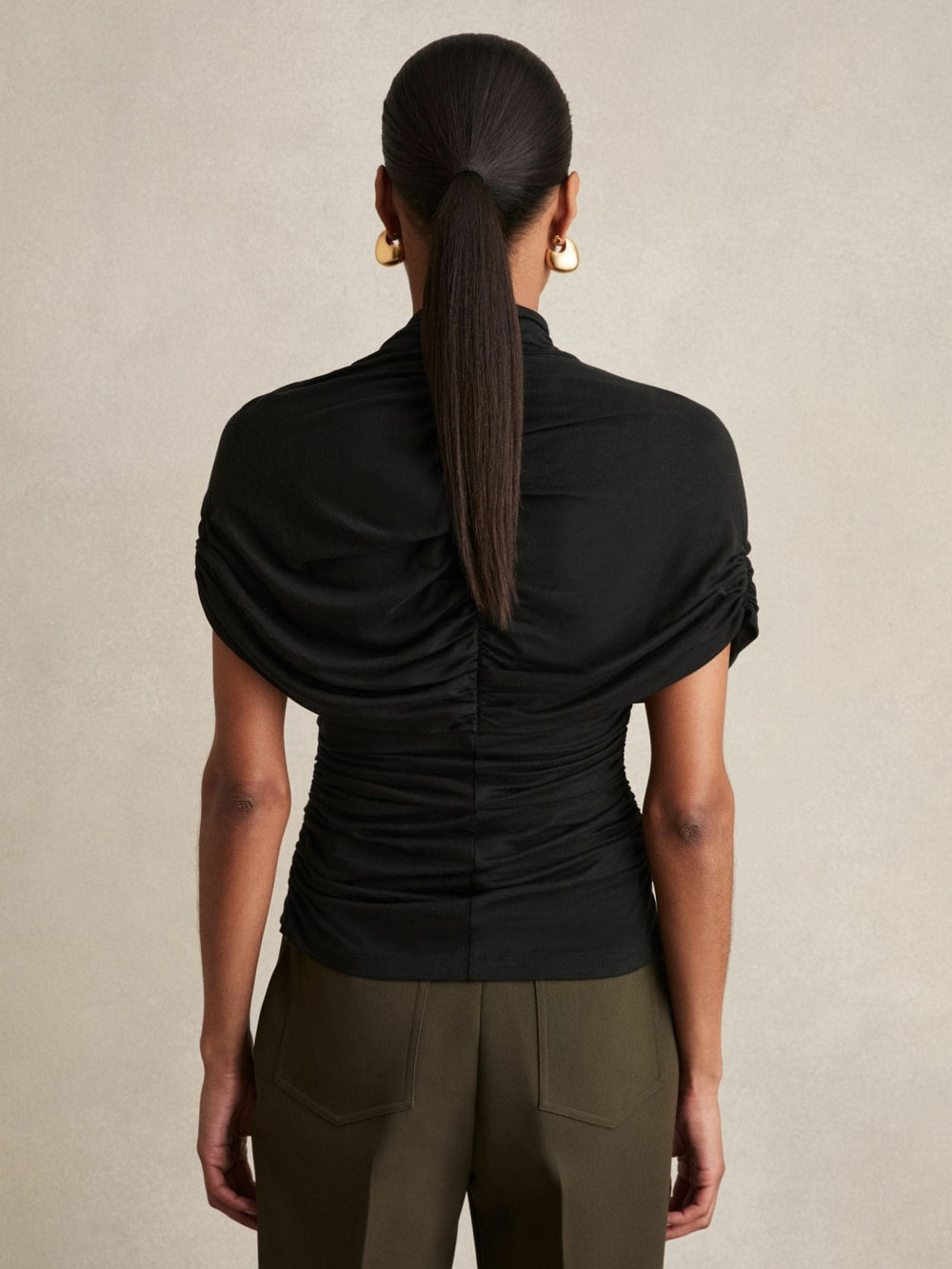 Reiss | Stretch Lyocell Draped Top in Black