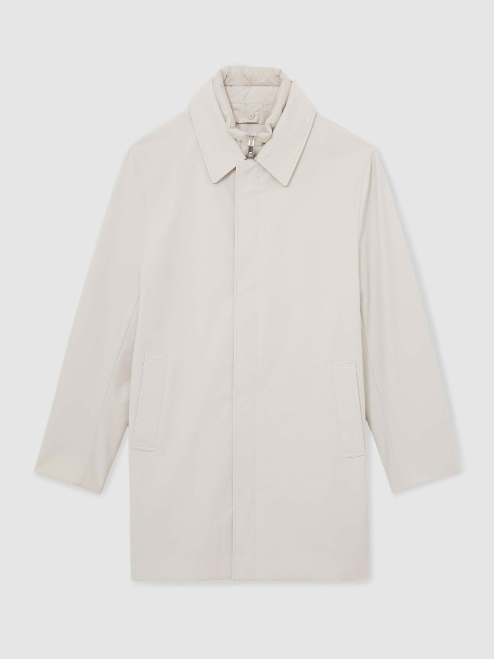 Reiss | Hybrid Removable Funnel Neck Overcoat in Light Stone