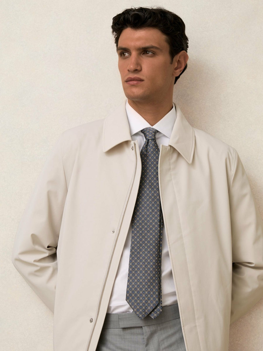 Reiss | Hybrid Removable Funnel Neck Overcoat in Light Stone