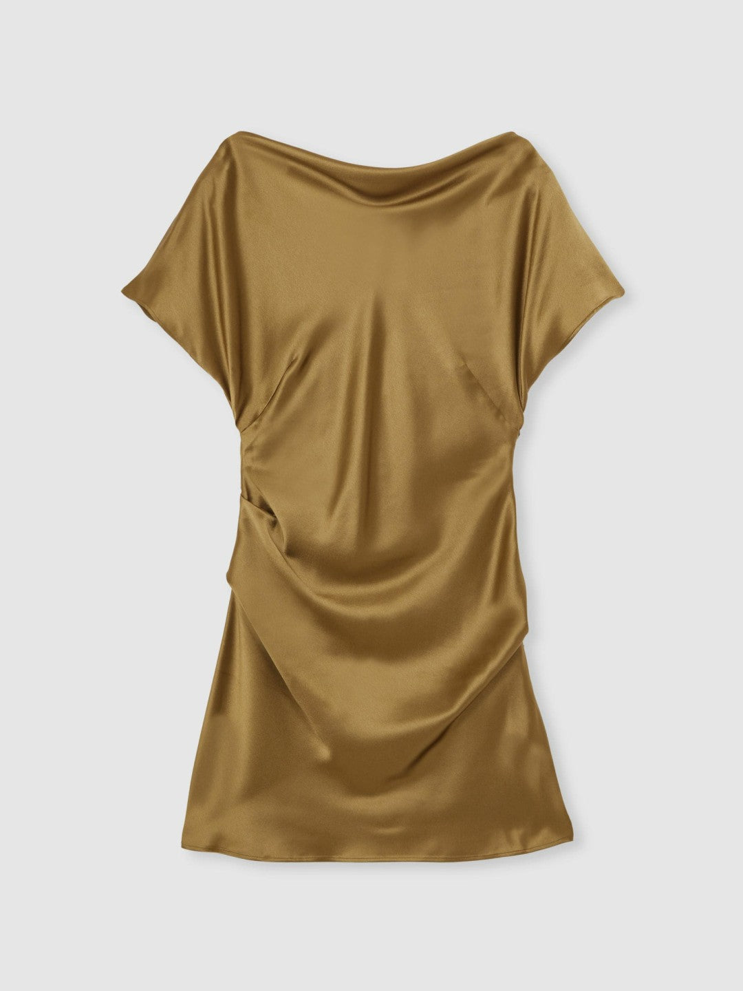 Reiss | Acler Draped Satin Mini Dress in Gold Moss
