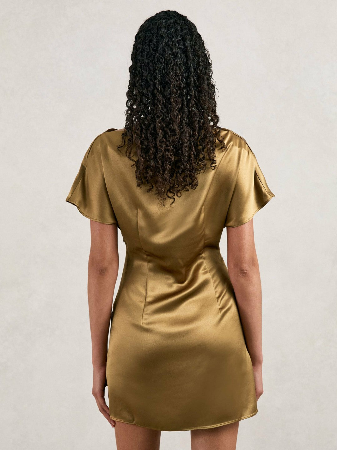 Reiss | Acler Draped Satin Mini Dress in Gold Moss
