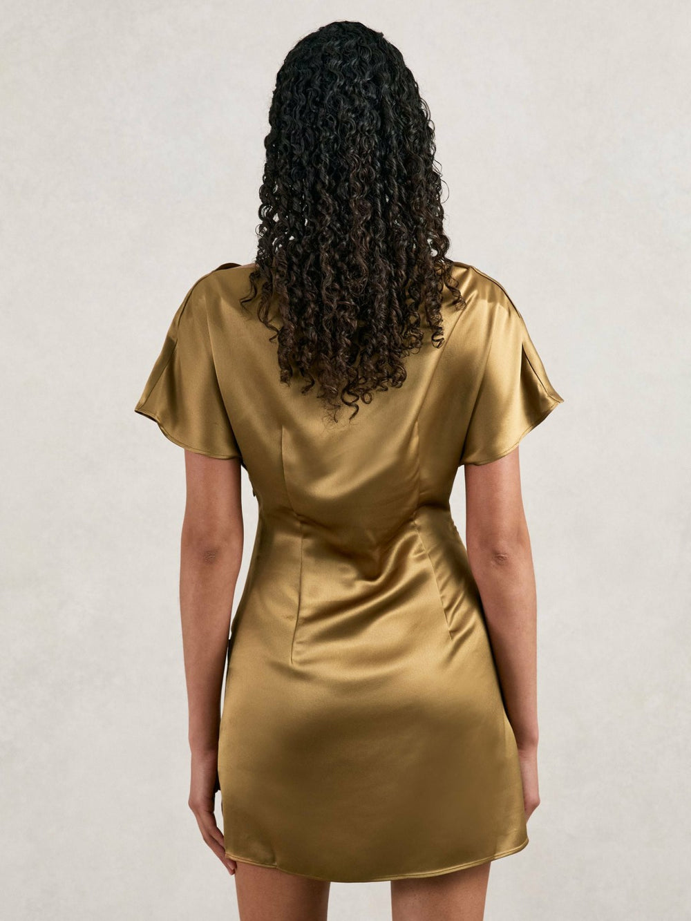 Reiss | Acler Draped Satin Mini Dress in Gold Moss