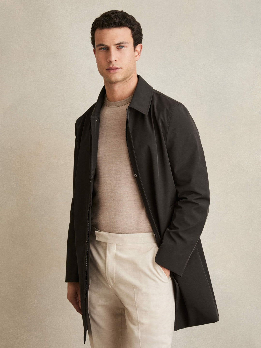 Reiss | Hybrid Removable Funnel Neck Overcoat in Brown
