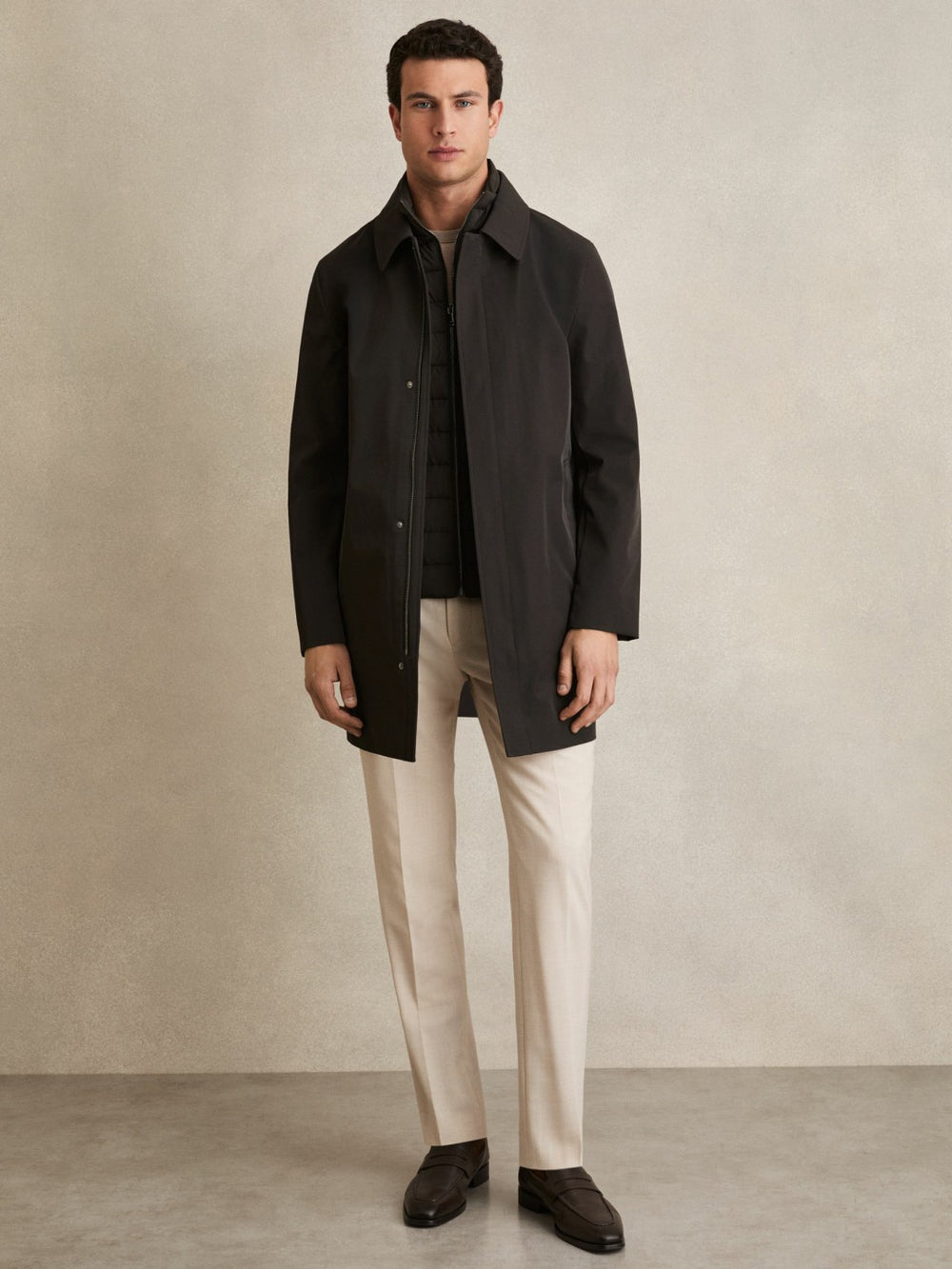 Reiss | Hybrid Removable Funnel Neck Overcoat in Brown