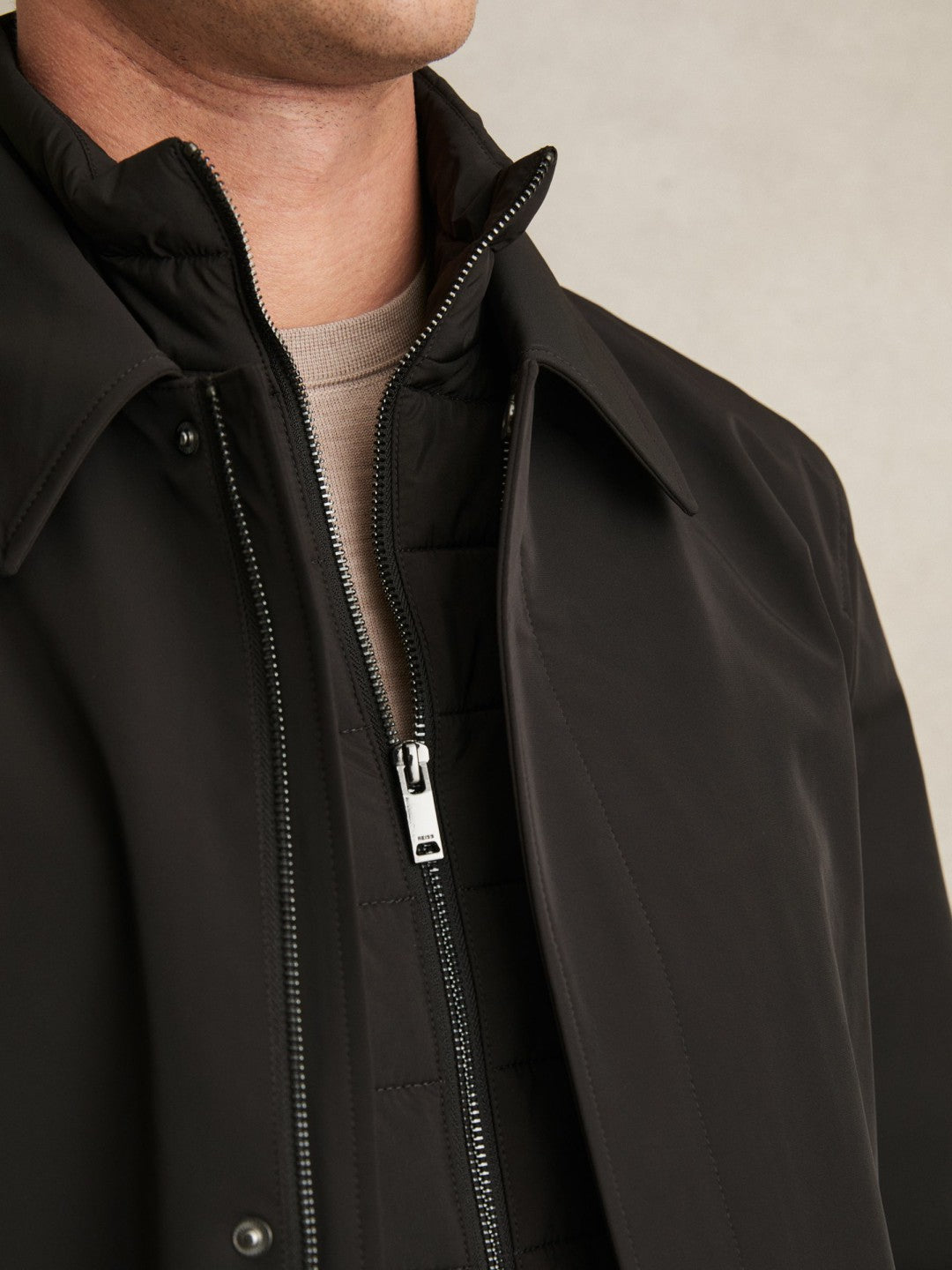 Reiss | Hybrid Removable Funnel Neck Overcoat in Brown