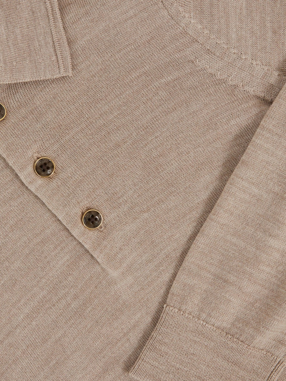 Reiss | 13-14 yrs Merino Wool Long-Sleeve Polo Shirt in Wheat Melange