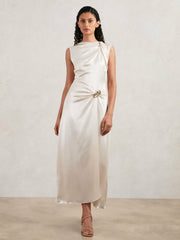 Reiss | Acler Satin Draped Maxi Dress in Ivory